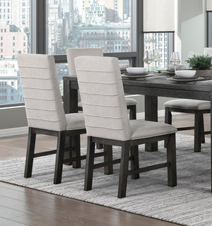 English Elm Antique 7-Piece Modern Dining Set With Rectangular Table & 6 Textured Gray Upholstered Chairs B011S00849