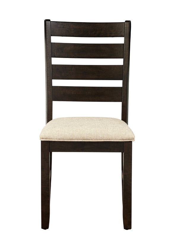 English Elm 7pc Acacia Veneer Rectangular Dining Set with Ladder Back Chairs Beige Cushioned Seats B011P170620