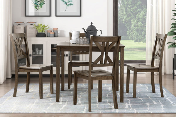 English Elm Charcoal Rivera 5PC Dining Set with X-Back Wood Chairs and Square 36" Table in Charcoal Brown Finish B011P170600