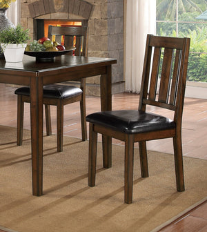 English Elm Dark Brown Cherry Mosely 5pc Dining Set with Routed Table Vertical Slat Chairs Black Faux Leather Upholstery 47.5"x35.5" B011P170669