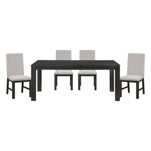 English Elm Antique Black Finish 5-Piece Dining Set With Rectangular Table & 4 Textured Gray Upholstered Chairs B011S00848