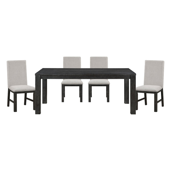 English Elm Antique Black Finish 5-Piece Dining Set With Rectangular Table & 4 Textured Gray Upholstered Chairs B011S00848