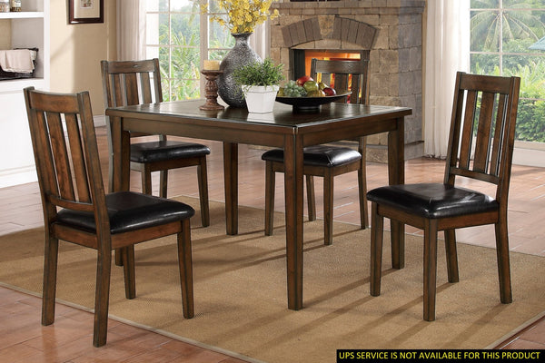 English Elm Dark Brown Cherry Mosely 5pc Dining Set with Routed Table Vertical Slat Chairs Black Faux Leather Upholstery 47.5"x35.5" B011P170669