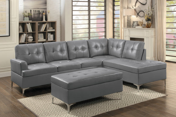 English Elm Contemporary Gray Tufted Ottoman Faux Leather 45" x 25" Modern Footrest Solid Wood Frame Silver Legs B011P170546