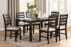 English Elm 7pc Acacia Veneer Rectangular Dining Set with Ladder Back Chairs Beige Cushioned Seats B011P170620