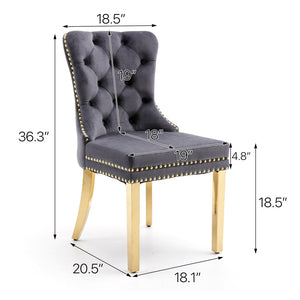 English Elm Hengming Velvet Wingback Dining Chairs Tufted Nailhead Trim Formal Set of 2 Dark Gray W212P439626