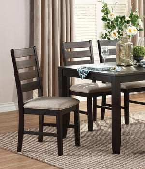 English Elm 7pc Acacia Veneer Rectangular Dining Set with Ladder Back Chairs Beige Cushioned Seats B011P170620