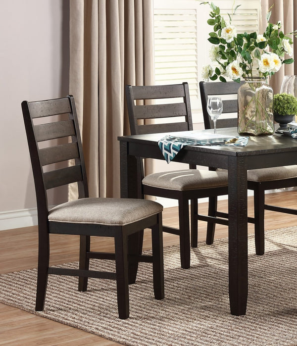 English Elm 7pc Acacia Veneer Rectangular Dining Set with Ladder Back Chairs Beige Cushioned Seats B011P170620