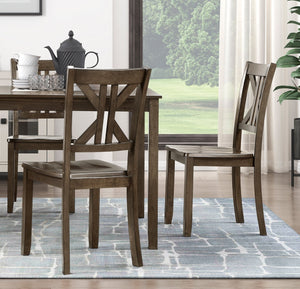 English Elm Charcoal Rivera 5PC Dining Set with X-Back Wood Chairs and Square 36" Table in Charcoal Brown Finish B011P170600