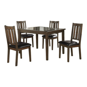 English Elm Dark Brown Cherry Mosely 5pc Dining Set with Routed Table Vertical Slat Chairs Black Faux Leather Upholstery 47.5"x35.5" B011P170669