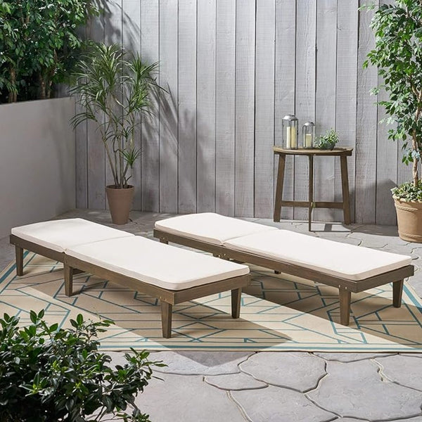 English Elm Nadine Outdoor Chaise Lounge Cushion Water Resistant Full Body Patio Coverage Grey+Cream 63493.00WTCGRY2-CUSH-CRM