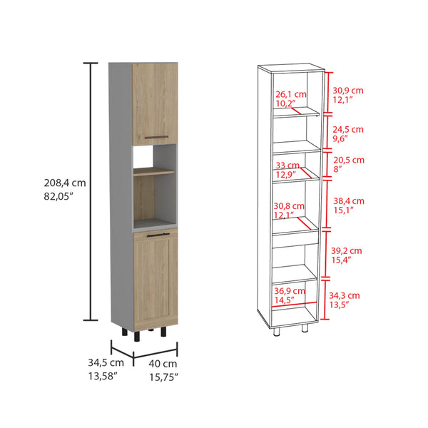 English Elm Hasselt Light Pine Kitchen Pantry Cabinet with Six Shelves, Double Doors, Slim Modern Storage B200S00164
