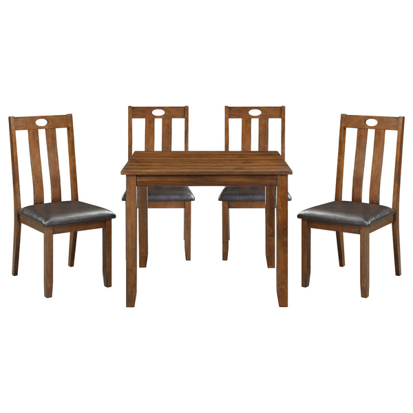 English Elm Brown Weston 5pc Dining Set with Acacia Veneer Table and Faux Leather Upholstered Chairs, Transitional Design Brown 40 L x 40.25 W x 14.75 H B011P170887