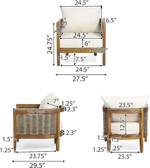 English Elm Christopher Knight Home® - Outdoor Acacia Wood Club Chairs with Teak Finish, Faux Rattan Accents & Water-Resistant Beige Cushions, Cozy Lounge Seating 70915.00