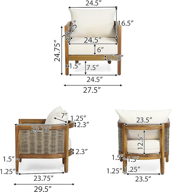 English Elm Christopher Knight Home® - Outdoor Acacia Wood Club Chairs with Teak Finish, Faux Rattan Accents & Water-Resistant Beige Cushions, Cozy Lounge Seating 70915.00