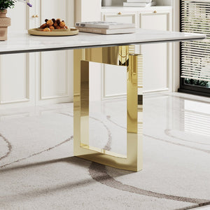English Elm 0.47" Sintered Stone Glass Top Rectangular Dining Table with Polished Steel Base Seats Six W1311S00175