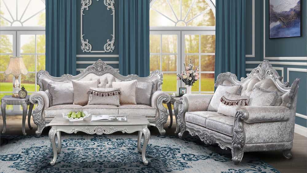 English Elm Melrose 2Pc Traditional Living Room Set - Elegant Champagne Upholstery With Silver Accents & Comfort B009S01047