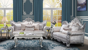 English Elm Melrose 2Pc Traditional Living Room Set - Elegant Champagne Upholstery With Silver Accents & Comfort B009S01047