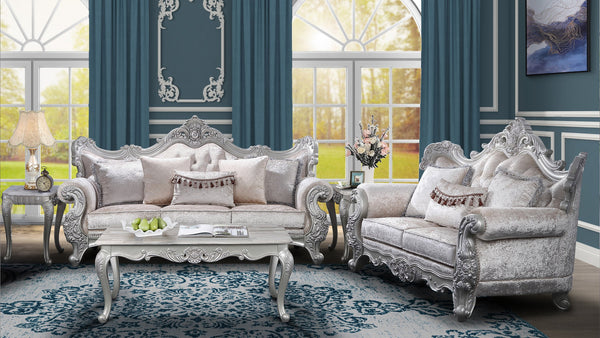 English Elm Melrose 2Pc Traditional Living Room Set - Elegant Champagne Upholstery With Silver Accents & Comfort B009S01047