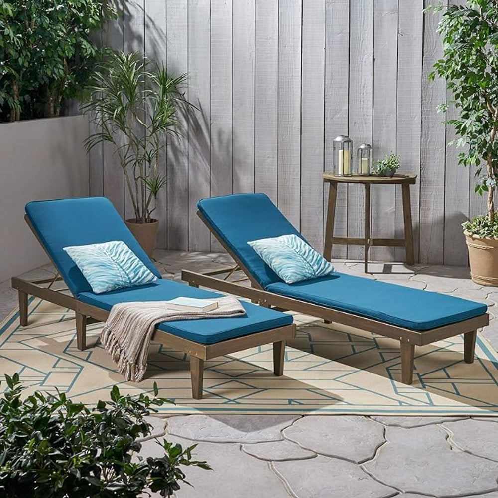 English Elm Nadine Outdoor Chaise Lounge Cushion Water Resistant Full Body Patio Coverage Blue 63493.00WTCGRY2-CUSH-BLU