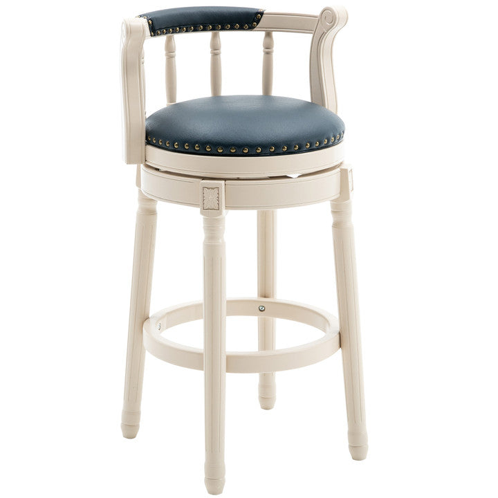 English Elm Bar Stools 26'' Height – Contemporary Leather & Wooden Swivel Seat For Kitchen Or Home Bar Use W2195P170928