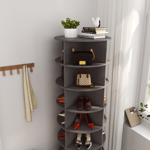 English Elm New Rotating Gray Shoe Tower with 7 Tiers Holds 28 Pairs for Entryway Storage W1320P156771