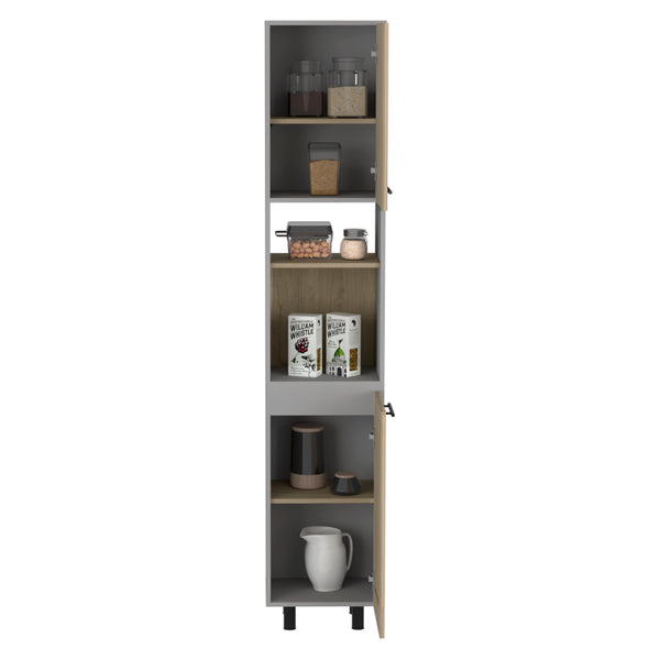 English Elm Hasselt Modern Kitchen Pantry Cabinet with Double Doors, 6 Adjustable Shelves, Light Pine Finish—Tall Storage Solution B070S00164