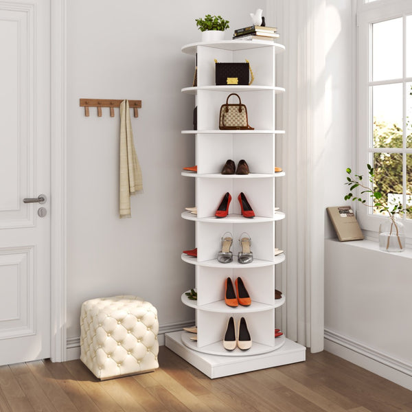 English Elm New Rotating Shoe Tower 7 Tier Cabinet Holds 28 Pairs with Full 360 Degree Access W1320P156770