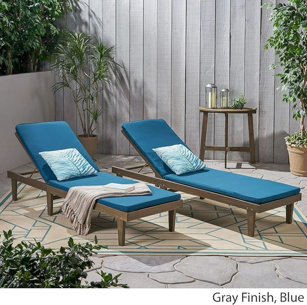 English Elm Nadine Outdoor Chaise Lounge Cushion Water Resistant Full Body Patio Coverage Blue 63493.00WTCGRY2-CUSH-BLU