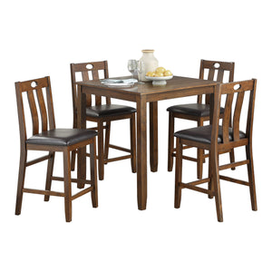 English Elm Brown Weston 5pc Dining Set with Acacia Veneer Table and Faux Leather Upholstered Chairs, Transitional Design Brown 42.25 L x 40.25 W x 14.75 H B011P170894