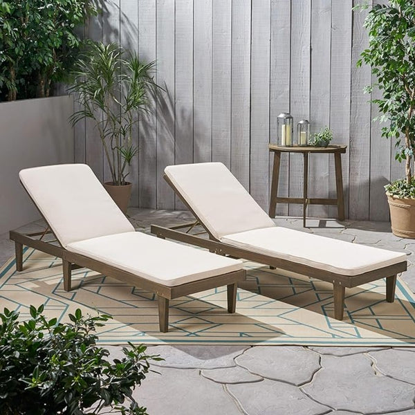 English Elm Nadine Outdoor Chaise Lounge Cushion Water Resistant Full Body Patio Coverage Grey+Cream 63493.00WTCGRY2-CUSH-CRM