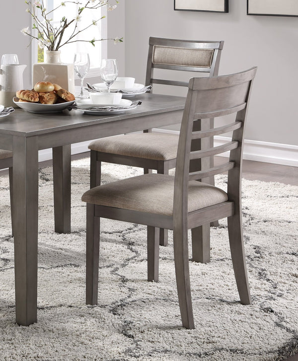 English Elm Beautiful Lovell 5pc Dining Set Gray Oak Veneer Table with 4 Upholstered Brown Fabric Side Chairs, Seats 4 B011P170909