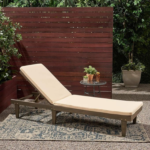 English Elm Nadine Outdoor Chaise Lounge Cushion Water Resistant Full Body Patio Coverage Gray+Cream 63493.00WTCGRY-CUSH-CRM