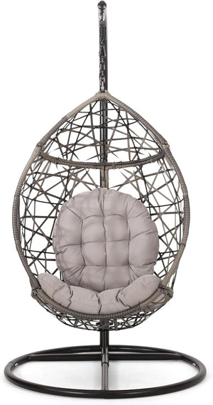 English Elm Marlin Wicker Hanging Egg Chair Teardrop Cocoon Seat for Patio or Sunroom 54672.00BSKGRY-62075.00HNGBLK