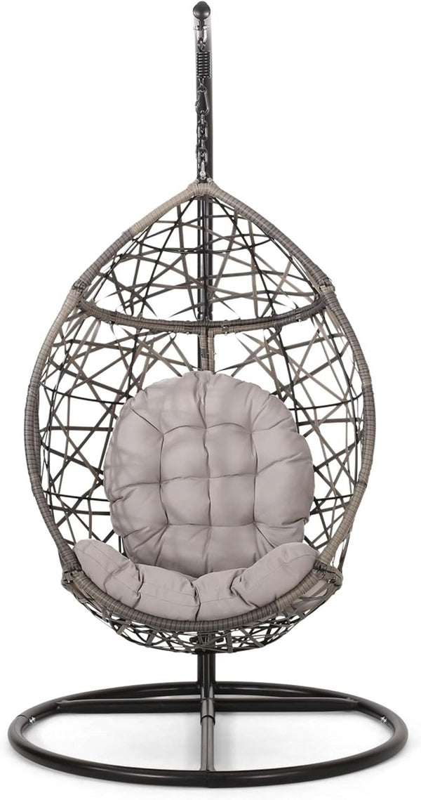 English Elm Marlin Wicker Hanging Egg Chair Teardrop Cocoon Seat for Patio or Sunroom 54672.00BSKGRY-62075.00HNGBLK
