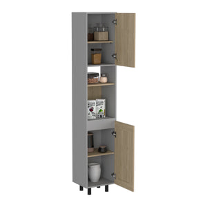 English Elm Hasselt Light Pine Kitchen Pantry Cabinet with Six Shelves, Double Doors, Slim Modern Storage B200S00164