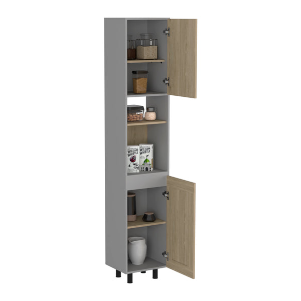 English Elm Hasselt Modern Kitchen Pantry Cabinet with Double Doors, 6 Adjustable Shelves, Light Pine Finish—Tall Storage Solution B070S00164