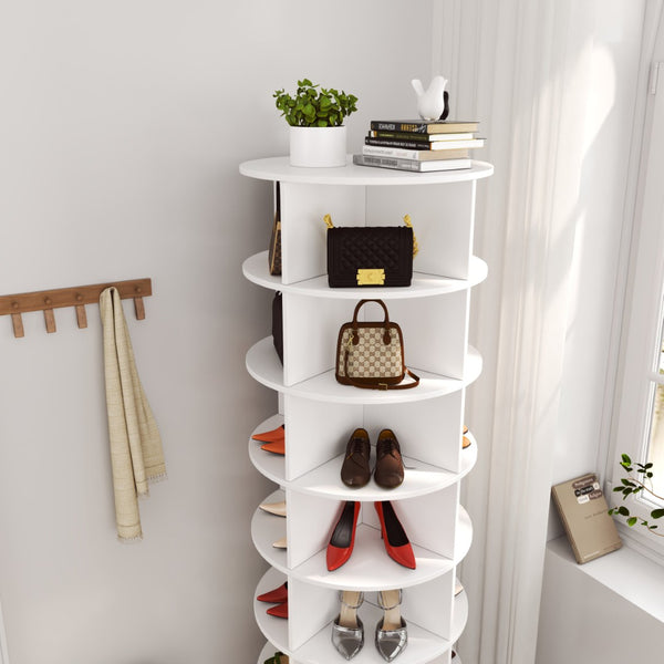 English Elm New Rotating Shoe Tower 7 Tier Cabinet Holds 28 Pairs with Full 360 Degree Access W1320P156770