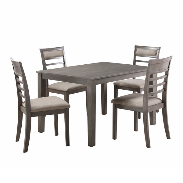 English Elm Beautiful Lovell 5pc Dining Set Gray Oak Veneer Table with 4 Upholstered Brown Fabric Side Chairs, Seats 4 B011P170909