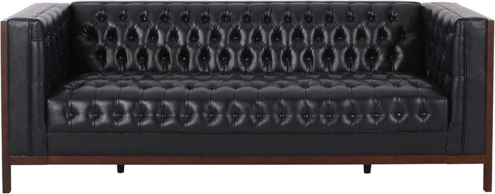 English Elm 3 Seater Mid-century Modern Sofa with Button Tufted Diamond Stitching and Rubberwood Frame 72144.00A_72144.00B