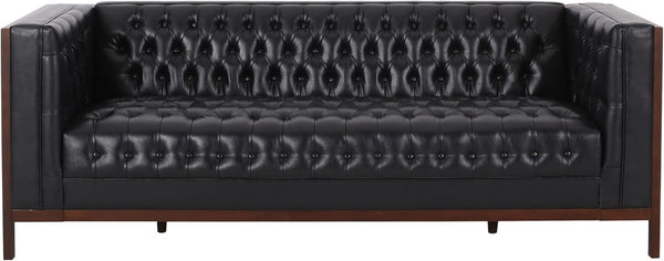 English Elm 3 Seater Mid-century Modern Sofa with Button Tufted Diamond Stitching and Rubberwood Frame 72144.00A_72144.00B