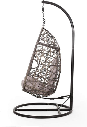 English Elm Marlin Wicker Hanging Egg Chair Teardrop Cocoon Seat for Patio or Sunroom 54672.00BSKGRY-62075.00HNGBLK