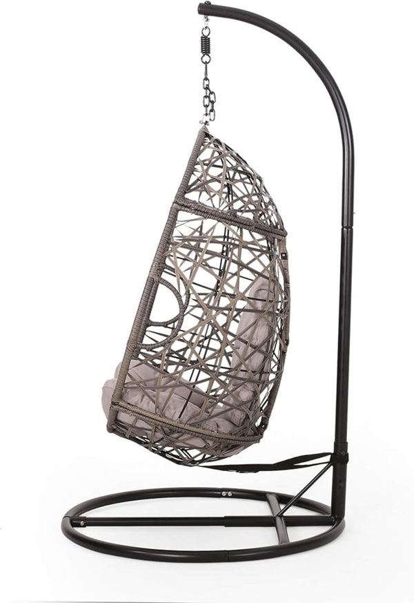 English Elm Marlin Wicker Hanging Egg Chair Teardrop Cocoon Seat for Patio or Sunroom 54672.00BSKGRY-62075.00HNGBLK