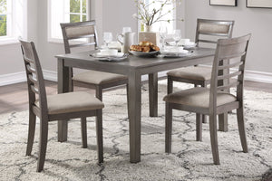 English Elm Beautiful Lovell 5pc Dining Set Gray Oak Veneer Table with 4 Upholstered Brown Fabric Side Chairs, Seats 4 B011P170909