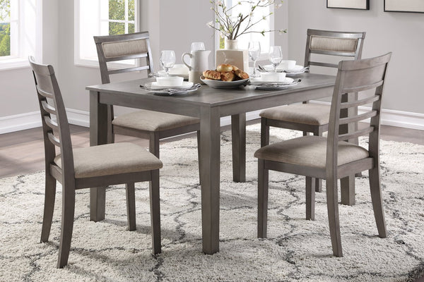 English Elm Beautiful Lovell 5pc Dining Set Gray Oak Veneer Table with 4 Upholstered Brown Fabric Side Chairs, Seats 4 B011P170909