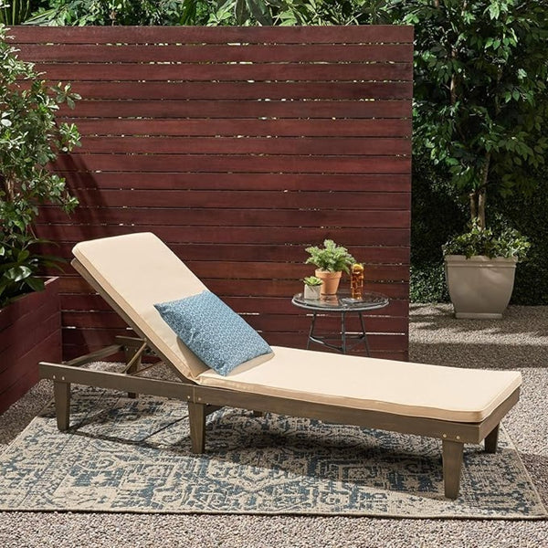 English Elm Nadine Outdoor Chaise Lounge Cushion Water Resistant Full Body Patio Coverage Gray+Cream 63493.00WTCGRY-CUSH-CRM