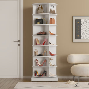 English Elm New Rotating Shoe Tower 7 Tier Cabinet Holds 28 Pairs with Full 360 Degree Access W1320P156770
