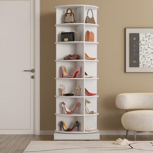 English Elm New Rotating Shoe Tower 7 Tier Cabinet Holds 28 Pairs with Full 360 Degree Access W1320P156770