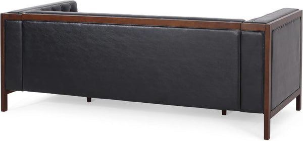 English Elm 3 Seater Mid-century Modern Sofa with Button Tufted Diamond Stitching and Rubberwood Frame 72144.00A_72144.00B