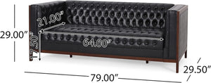 English Elm 3 Seater Mid-century Modern Sofa with Button Tufted Diamond Stitching and Rubberwood Frame 72144.00A_72144.00B